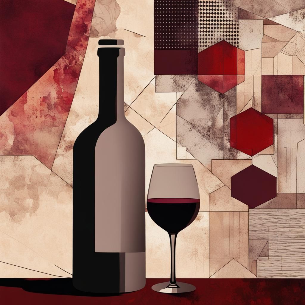 Geometric Patterns Surround a Bottle of Rich Red Wine