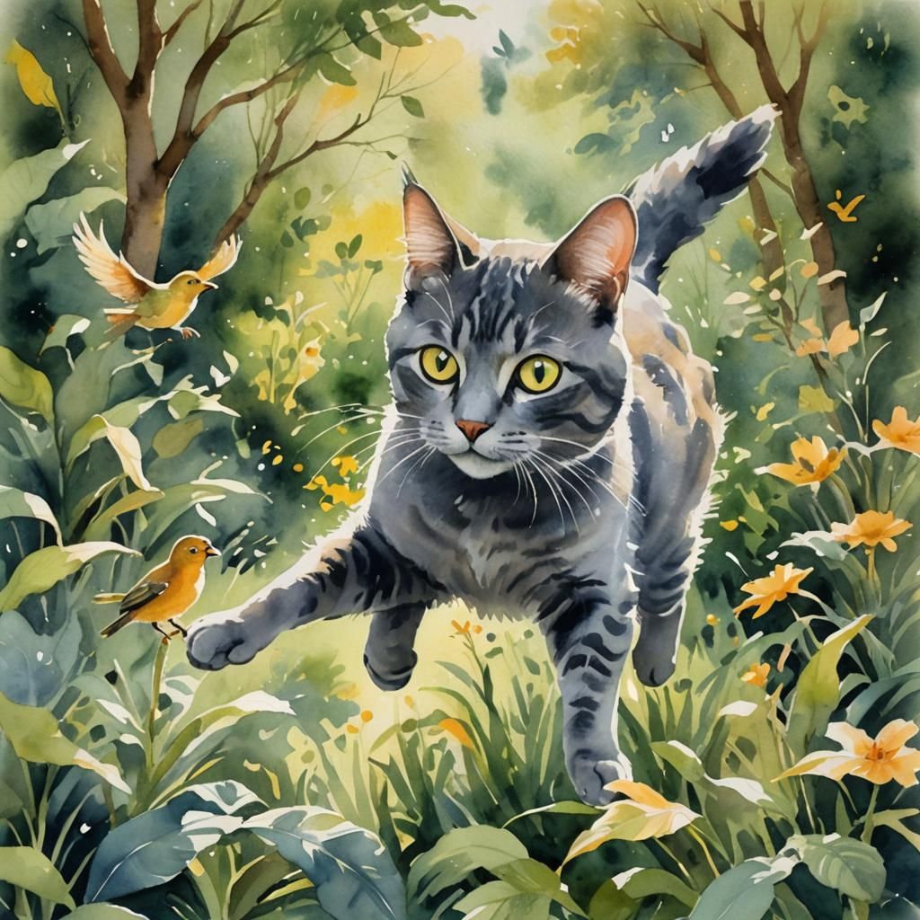 Whimsical Garden Chase in Watercolor