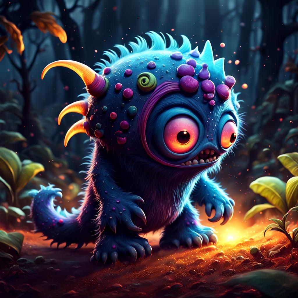 Surreal Whimsical Monster in a Cinematic Scene with Dramatic...