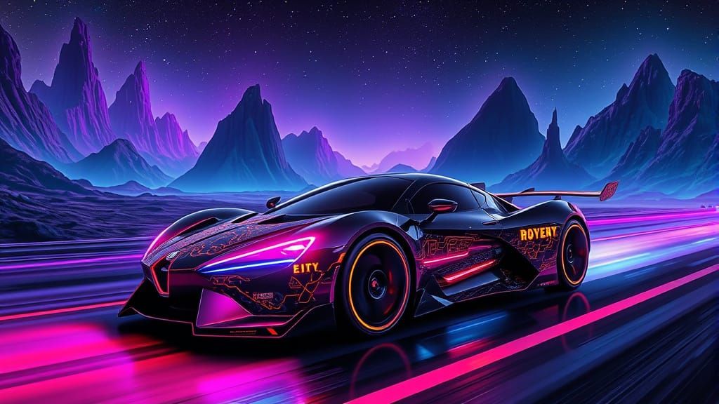 Futuristic Cyber Car on Neon Highway