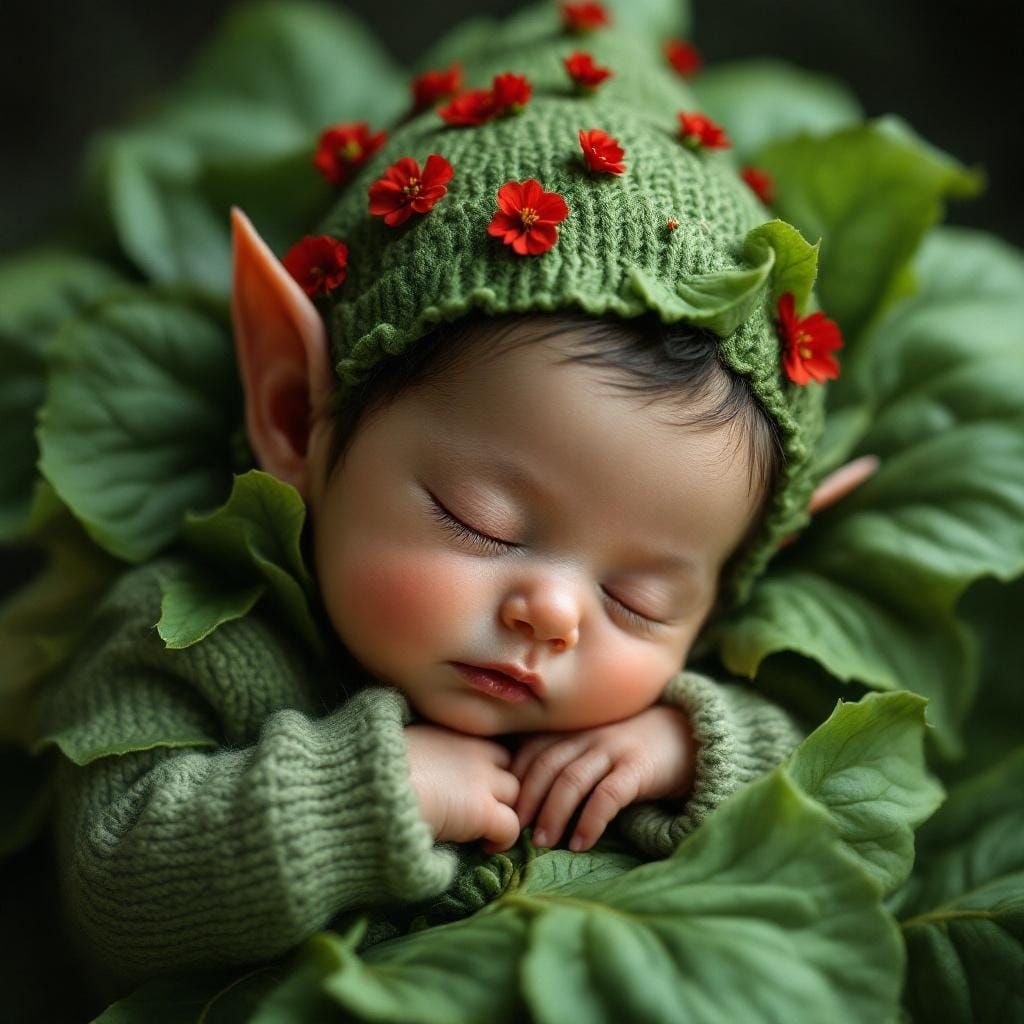 Sleeping Baby Elf in Fantasy Art Style