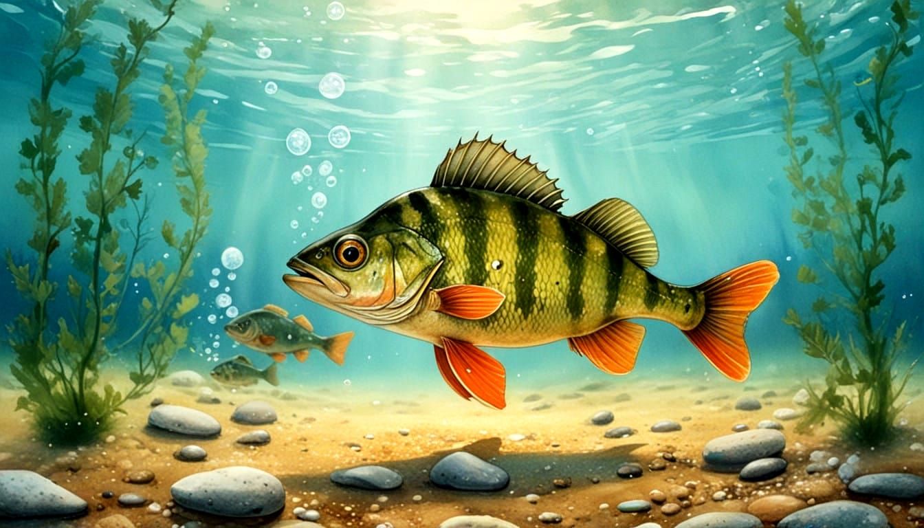 Intricately Detailed Watercolor Fish Scene in Whimsical Styl...