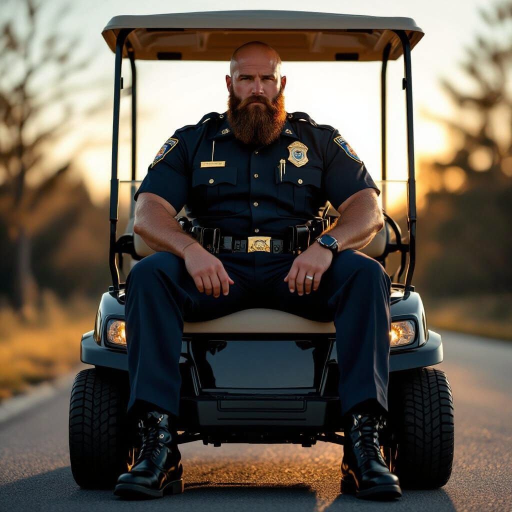 Georgia State Trooper on Golf Cart in Golden Hour Light