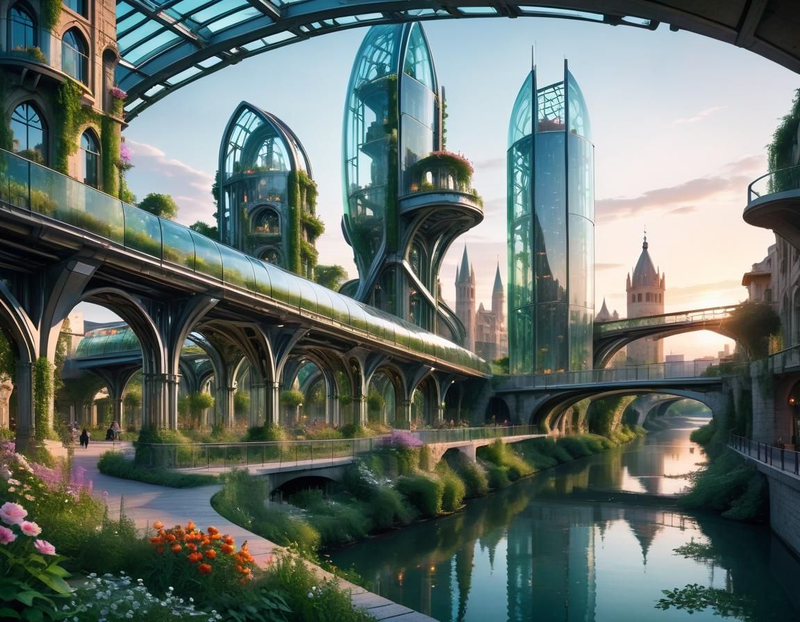 Futuristic Cityscape with Ancient Ruins