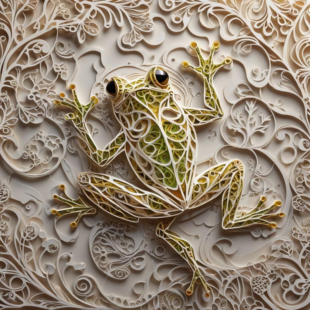 Kirigami Frog in Vibrant Abstract Fractals