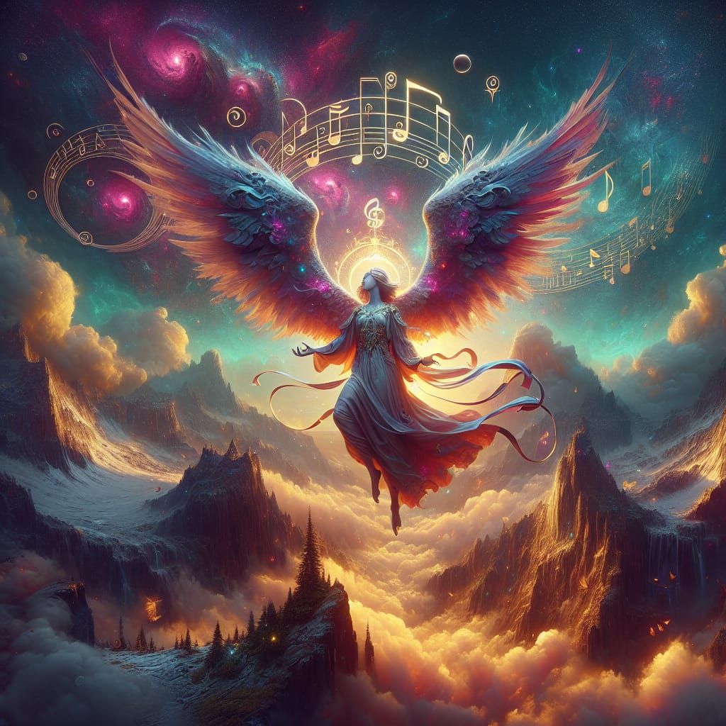 Ethereal Archangel of Music in Vibrant Splendor