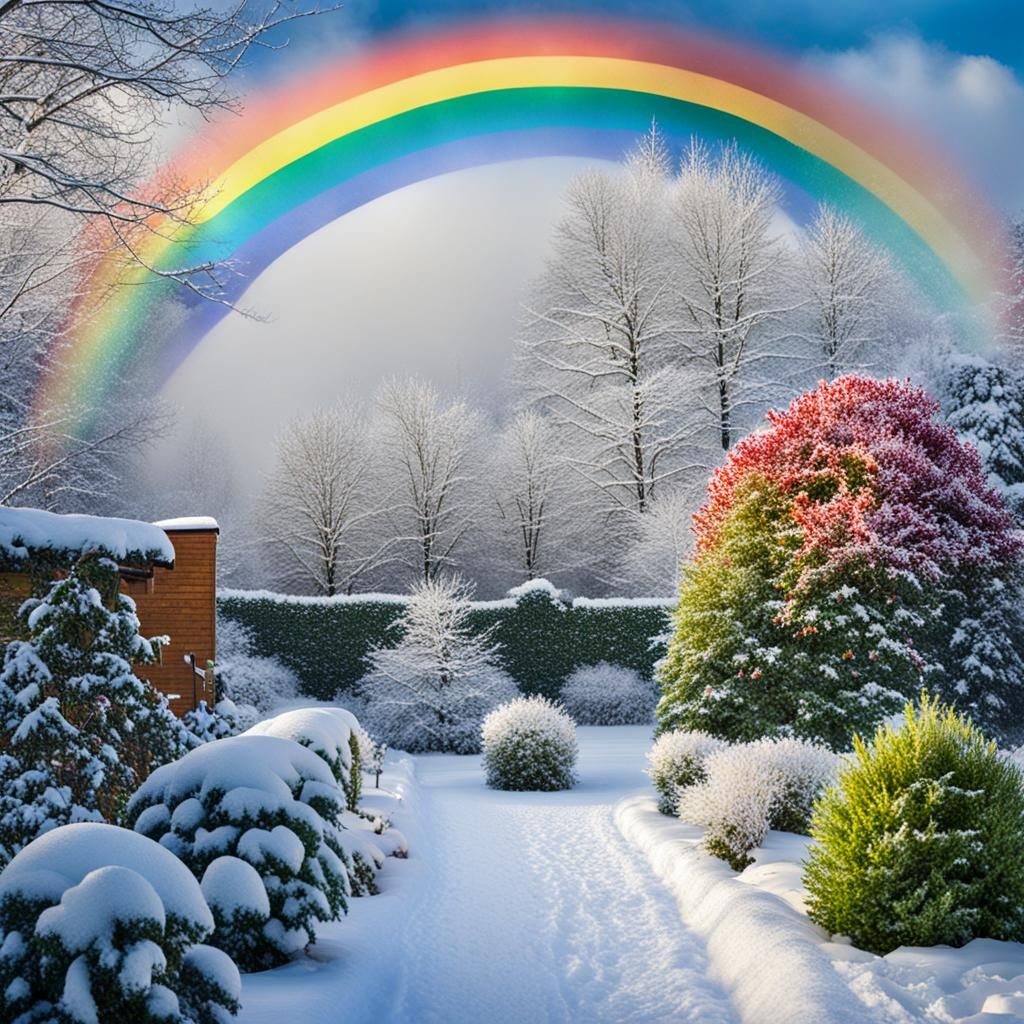 Vibrant Rainbow Blooms in a Winter Wonderland