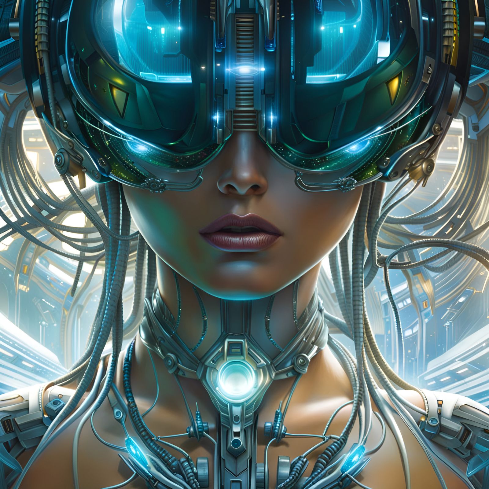 Surreal Digital Portrait of a Glass Borg Girl in Repair