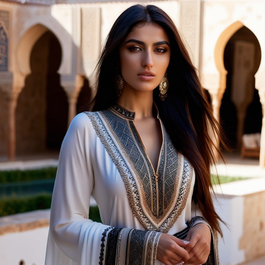 Exotic Middle Eastern Beauty in Elegant Courtyard