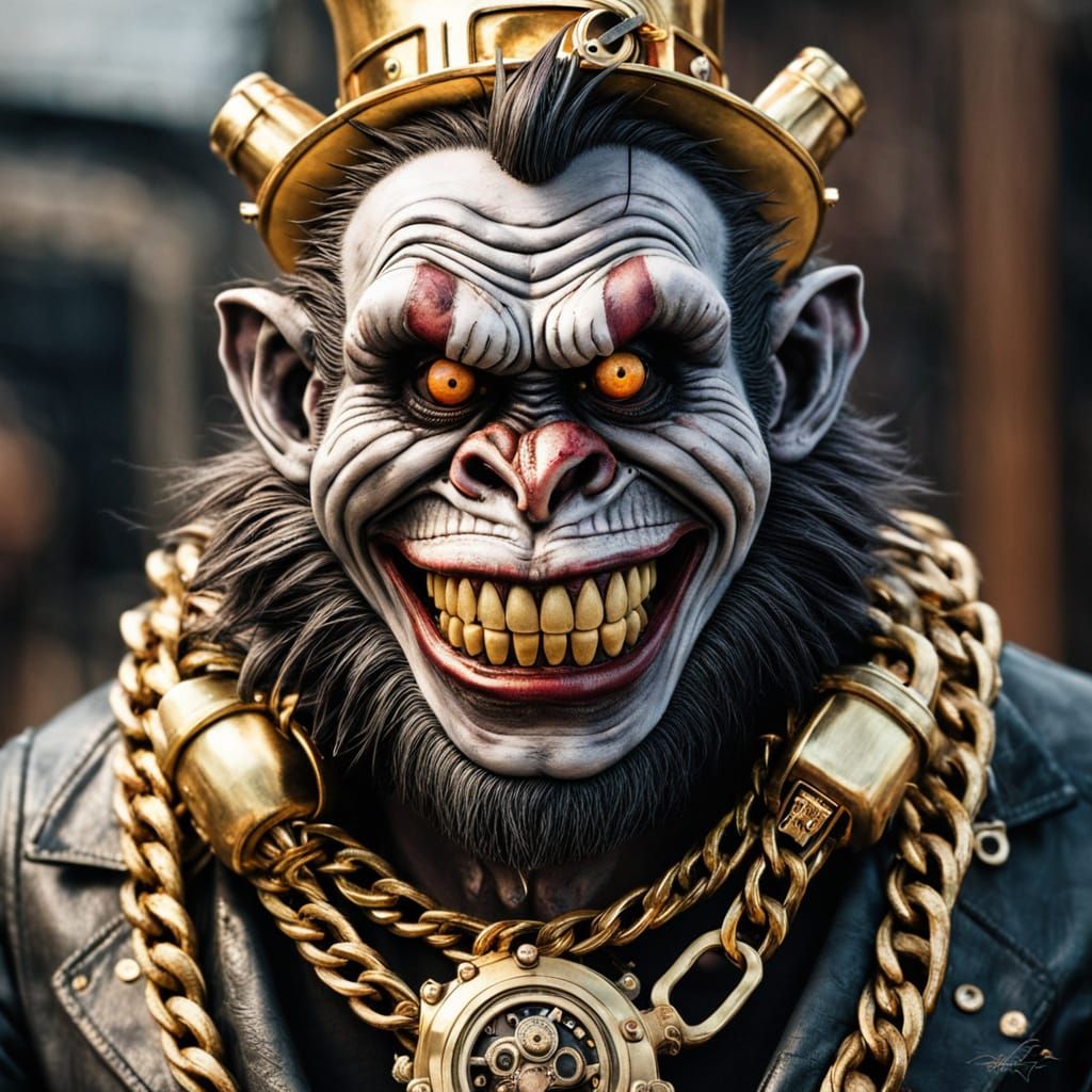 Steampunk Zombie Monkey Clown Grinning Maniacally