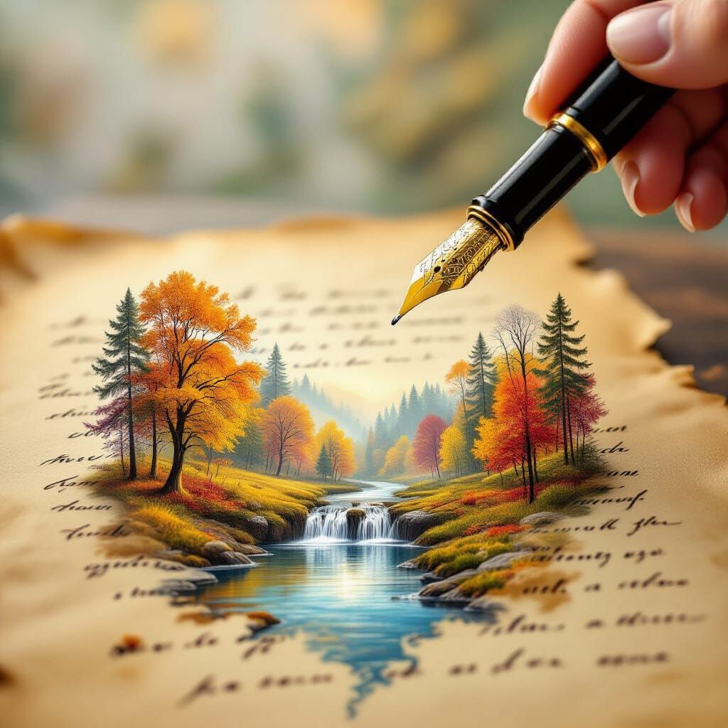 Antique Parchment with Surreal Autumn Forest Ink