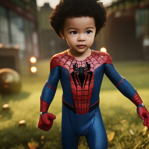 Hyperrealistic Baby Spiderman on Playground in Octane Render