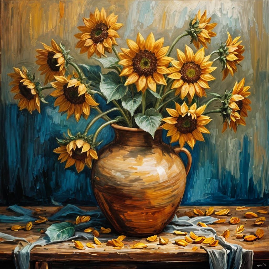 Warm Amber Sunflowers in a Terracotta Vase