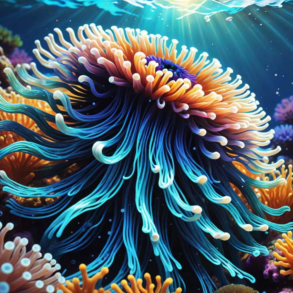 Colorful Sea Anemone in Pixel Art Style