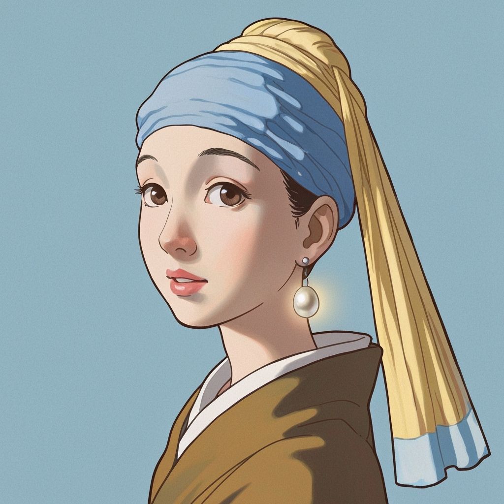 Ghibli Anime Portrait Inspired by Vermeer's Girl