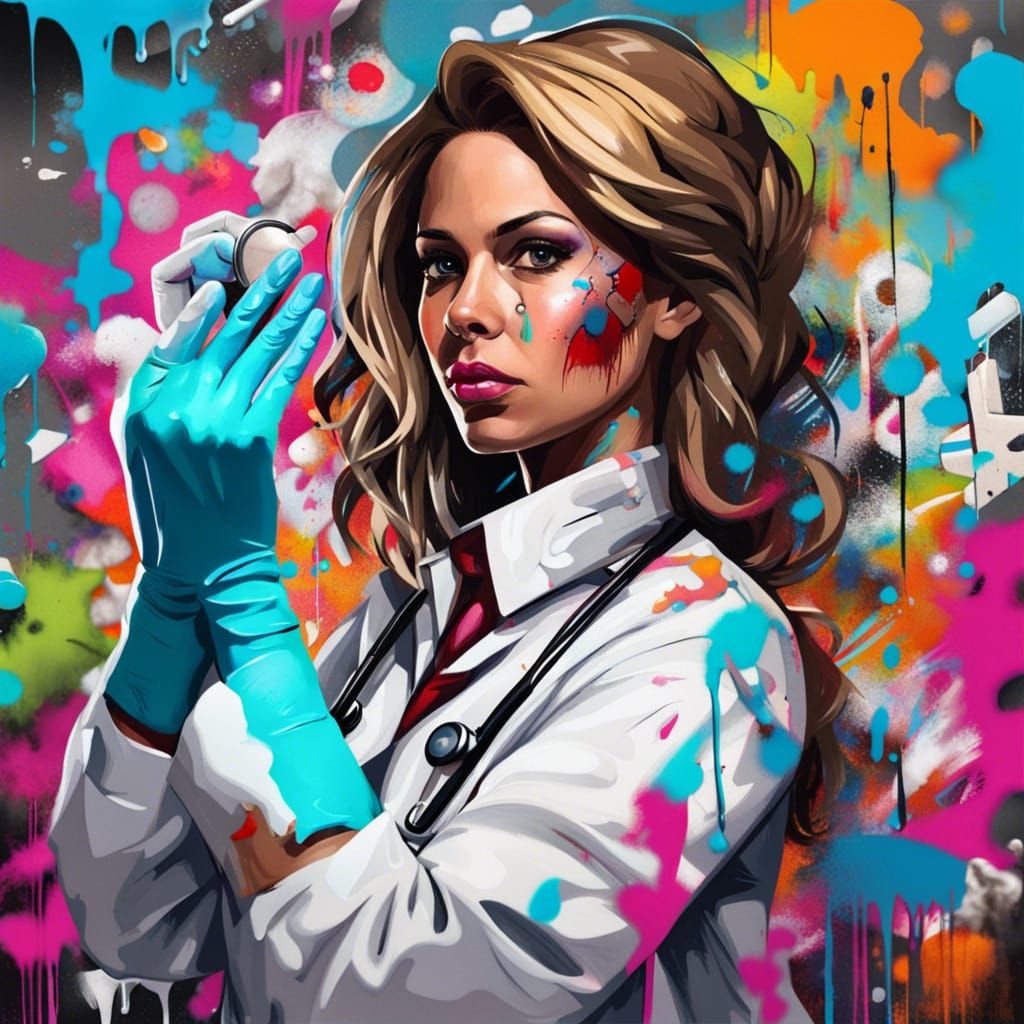 Colorful Street Art Portrait of a Female Doctor