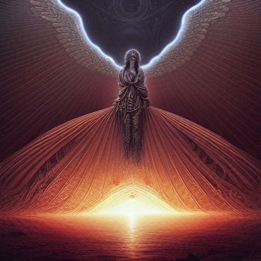 Hyperrealistic Fallen Angel Dazzles in Vibrant Sunrise