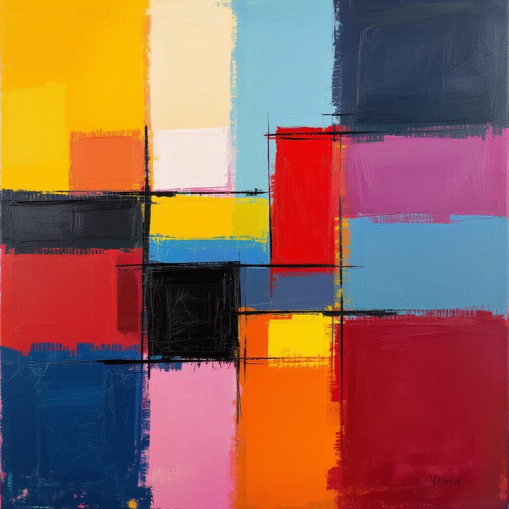 Acrylic Painting with Expressive Brushstrokes and Vivid Colo...