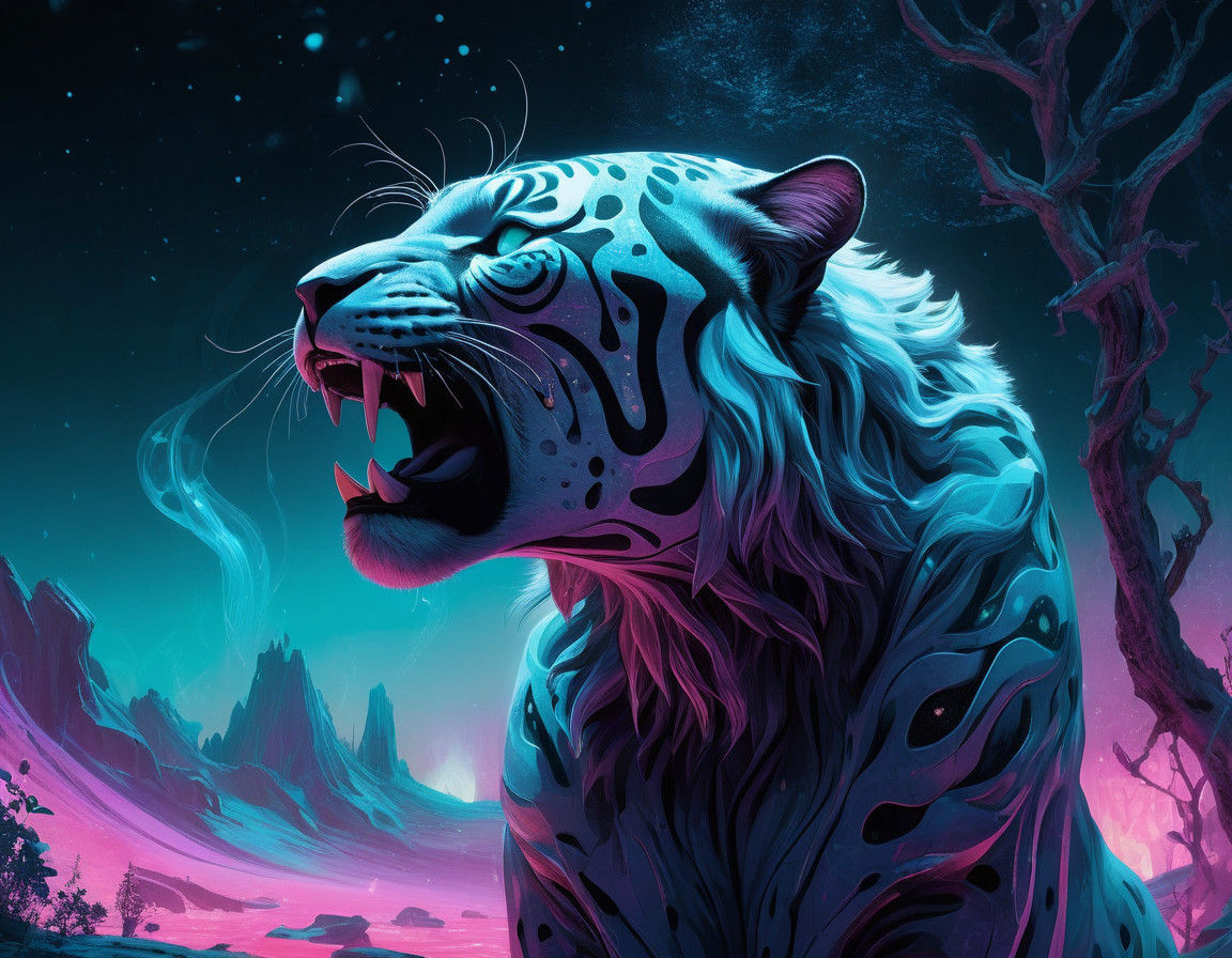 Mysterious Girl Meets Cyberpunk Sabertooth Cat in Hyper-Deta...