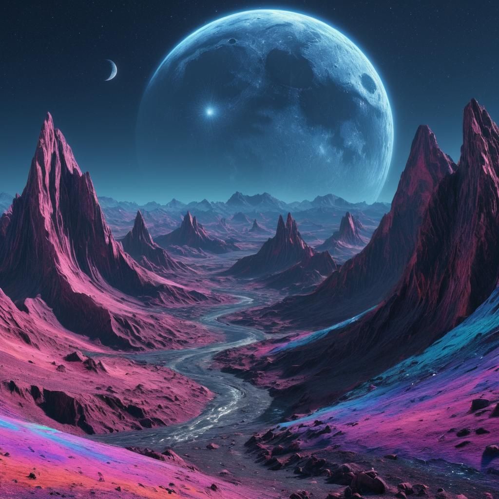Surreal Lunar Landscape in Vibrant Colors