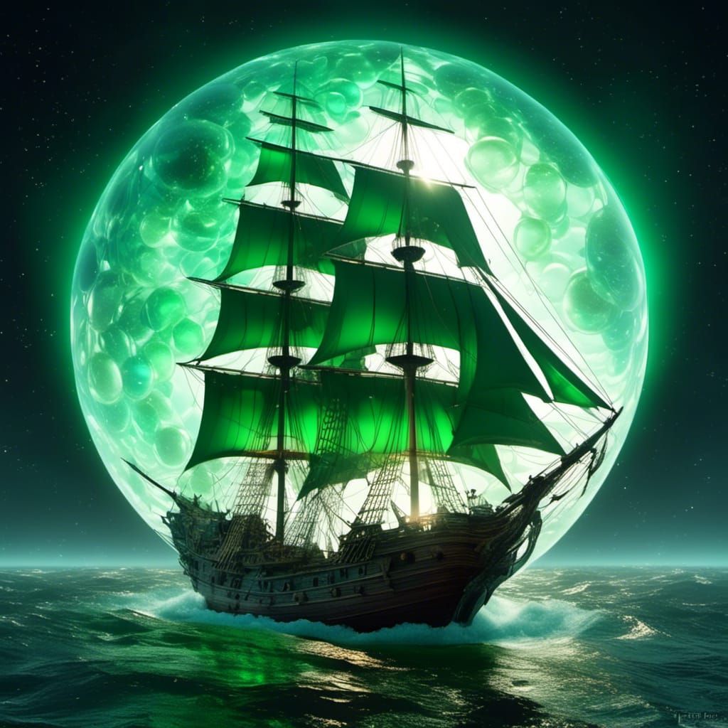 Epic Glass Matte Painting of Shiny Green Neptune Illuminatin...