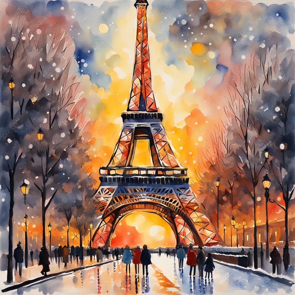 Eiffel Tower at Christmas, a Vibrant Impressionist Masterpie...