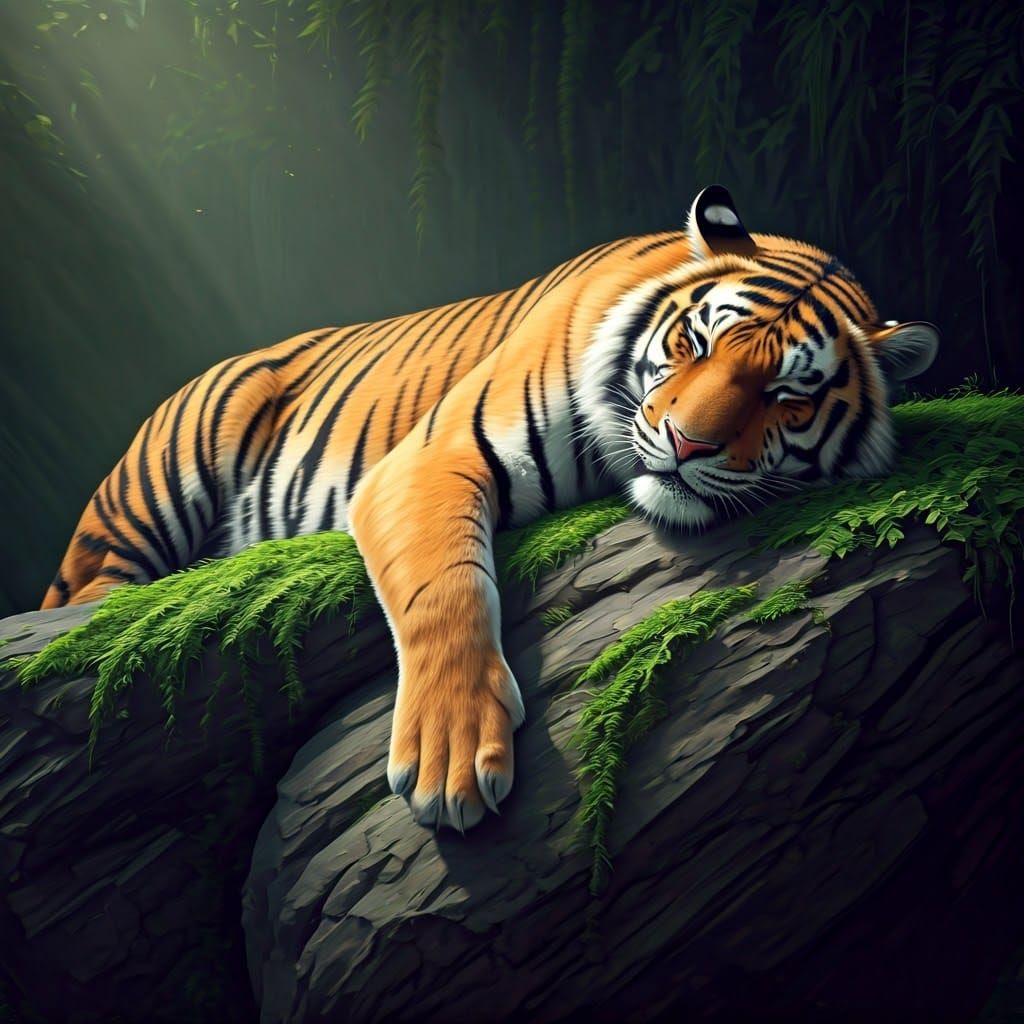 Tiger Basks in Vibrant Sunlight, Fantasy Concept Art