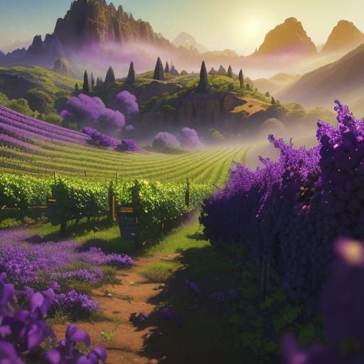 Fantasy Vineyard in Vibrant, Detailed Style