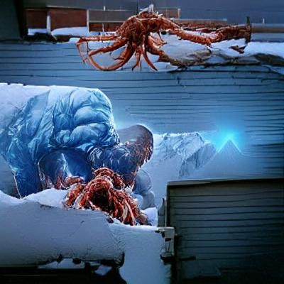 A Cyberpunk Soldier Advancing Through an Abandoned Antarctic...