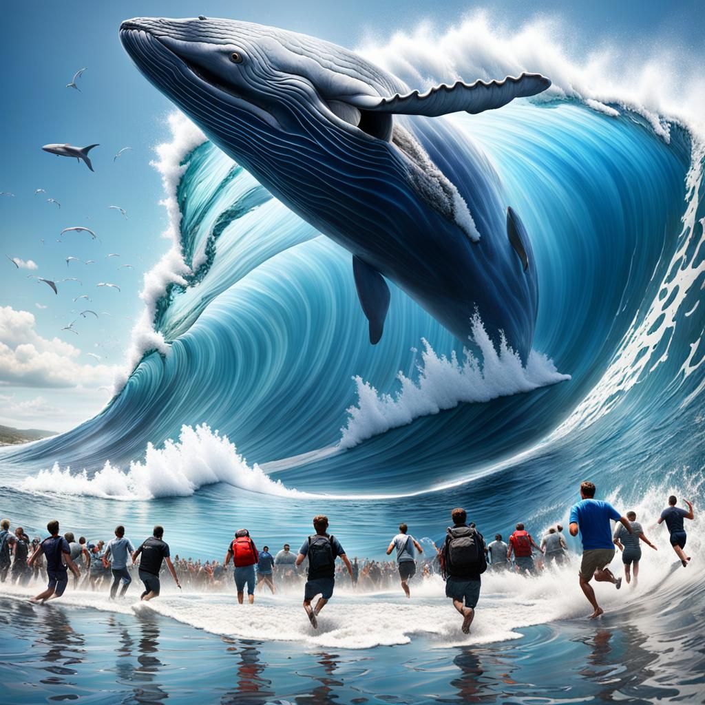 Massive Tsunami Wave Engulfs Beach in Digital Art