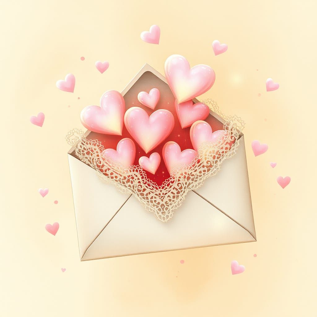 Dreamy Valentine's Day Card with Glowing Hearts and Confetti