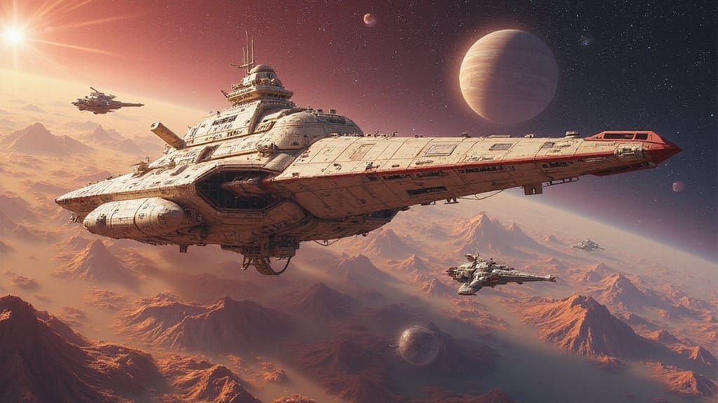 Colossal Dreadnought Leads Fleet Through Star Field