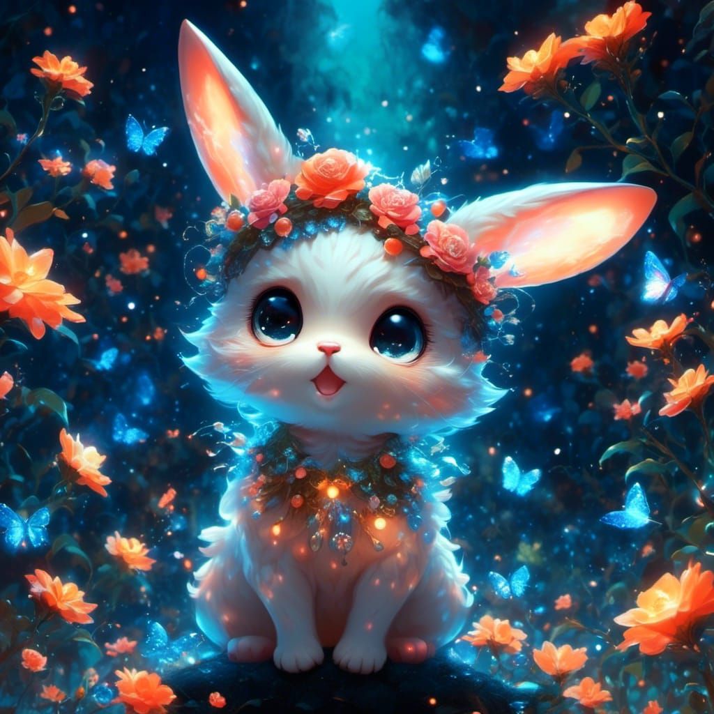 Glowing Forest Bunny in Dreamy Darkness