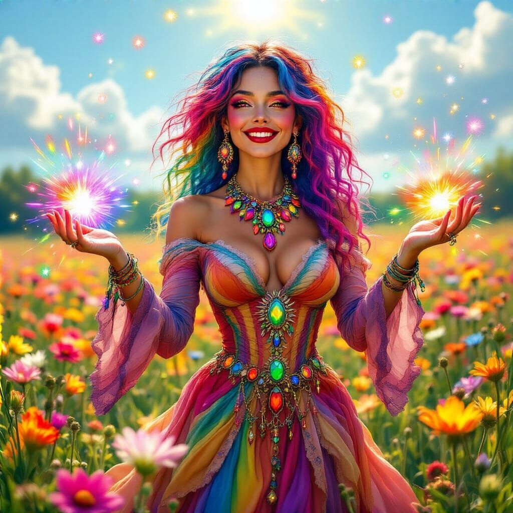 Rainbow Enchantress Unleashing Multicolored Lights