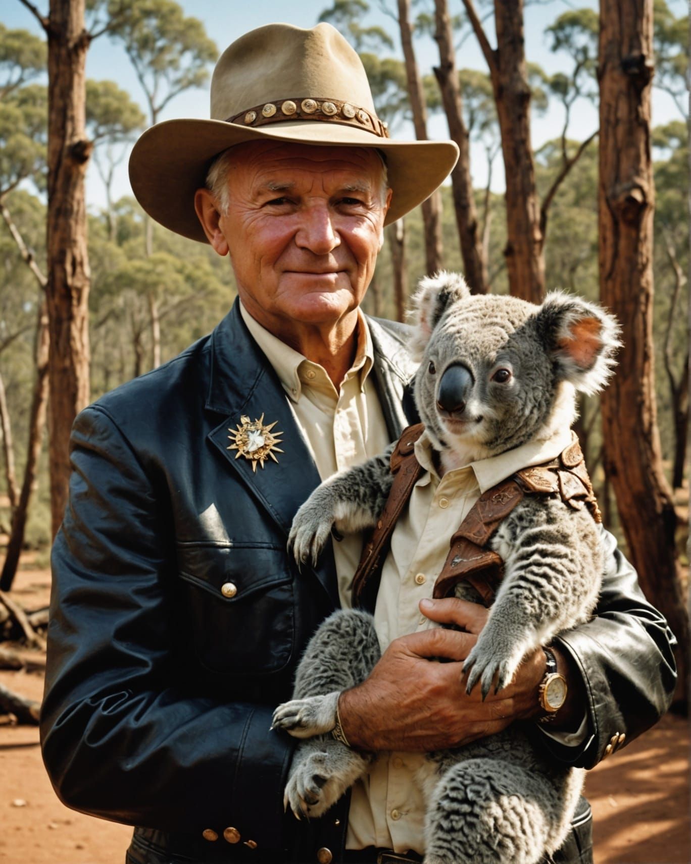 Papal Pioneer in Aussie Outback with Koala Companion