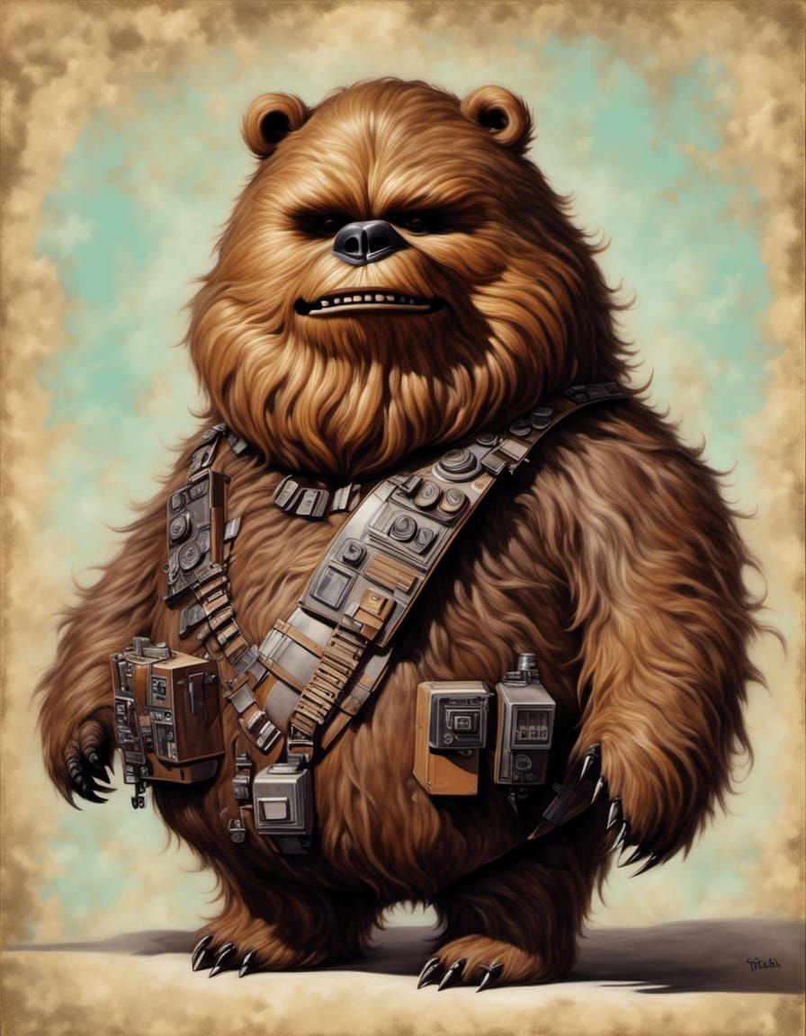 Surreal Portraits of an Obese Chewbacca Bear as Digital Art