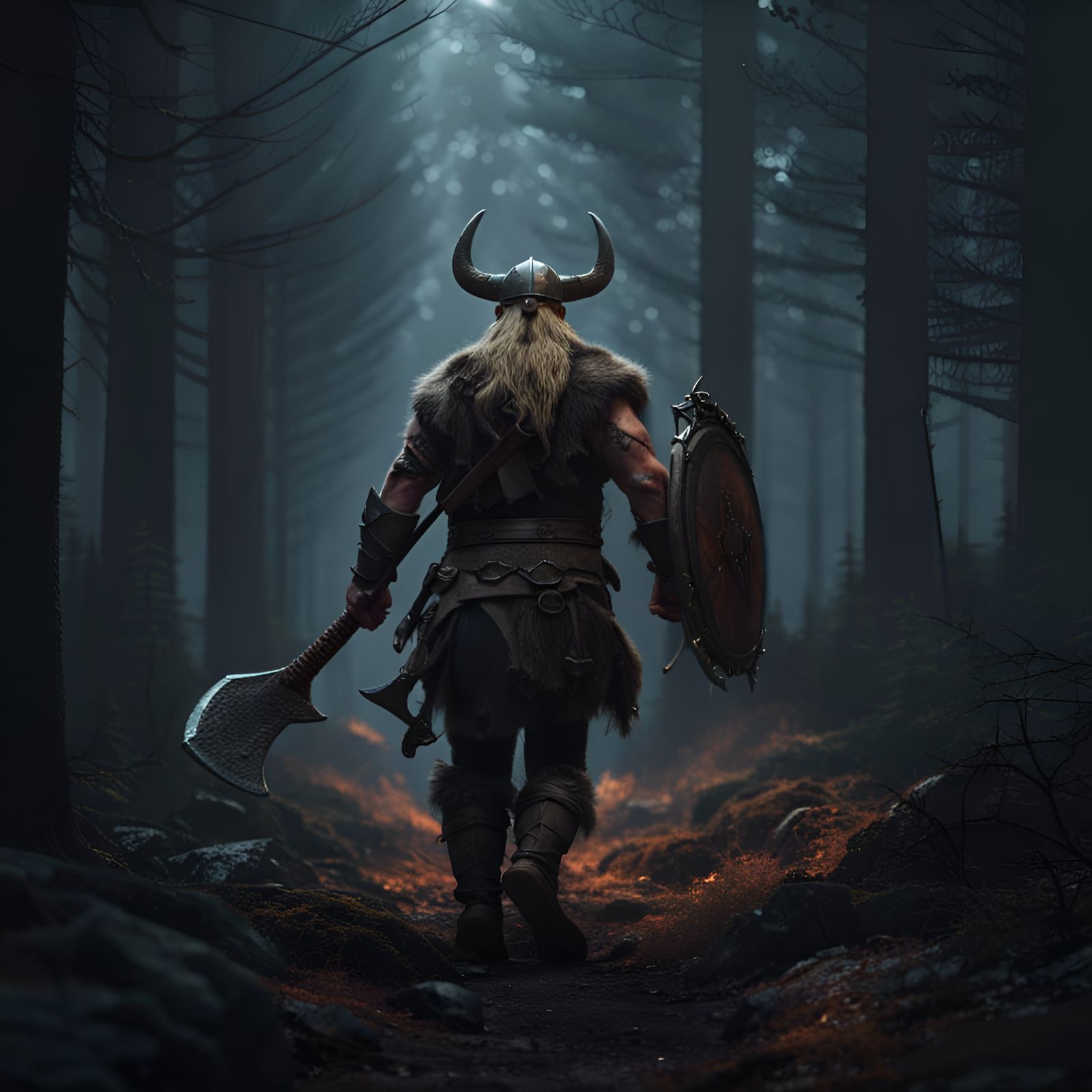 Dark Fantasy Viking Conquers Wilderness in Epic Concept Art