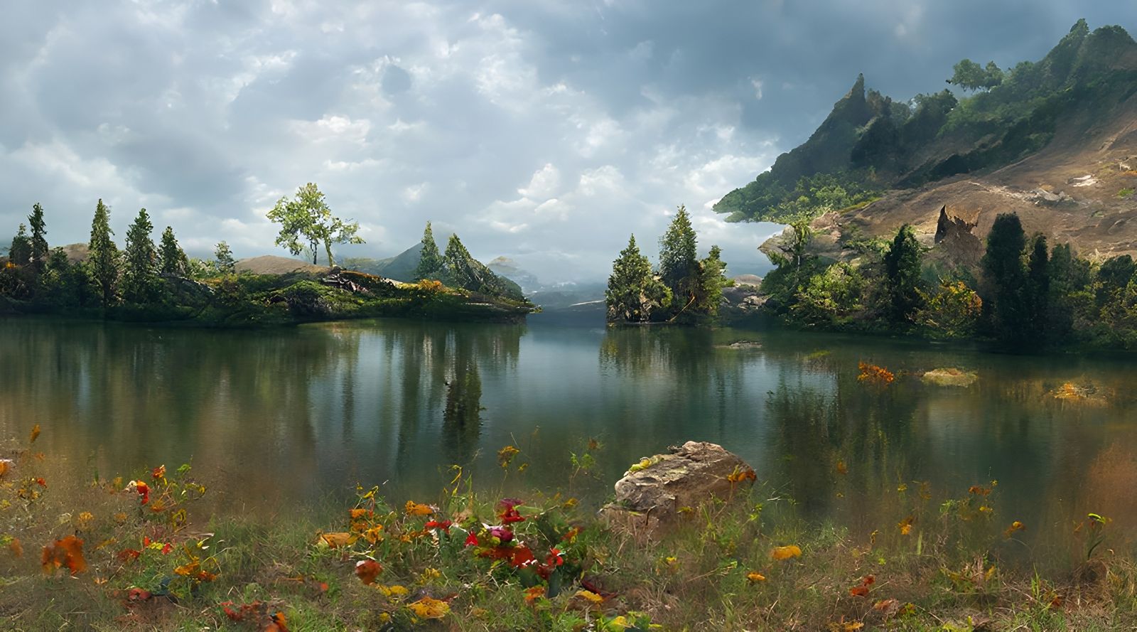 Enchanted Lake in Storybook Style