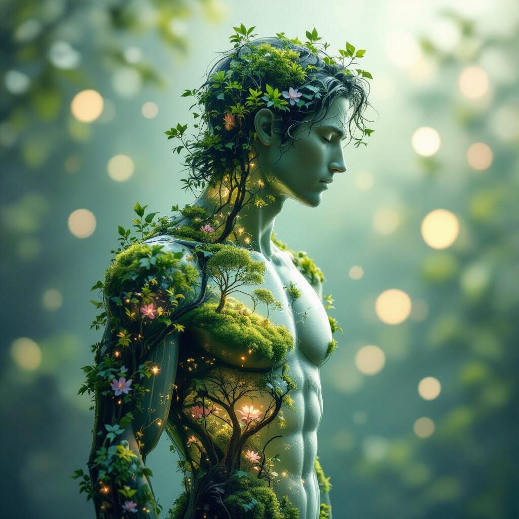 Glass Man with Internal Ecosystem in 3D Digital Art