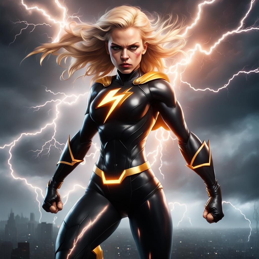 Superhero girl with thunder powers.