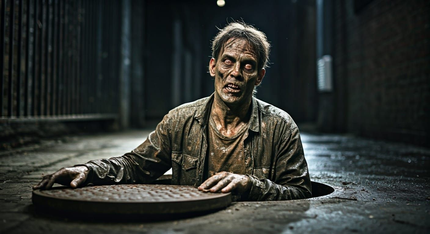 Zombie Emerges From Manhole in Gritty 80s Style
