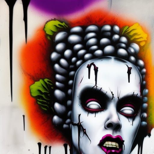 Surreal Zombie Bride in Graffiti Style