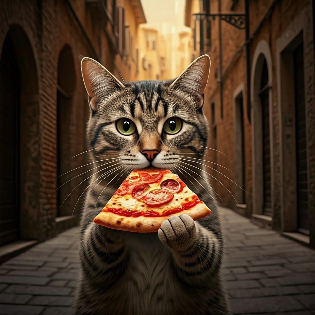 Whiskered Delight in Warm Italian Alleyway