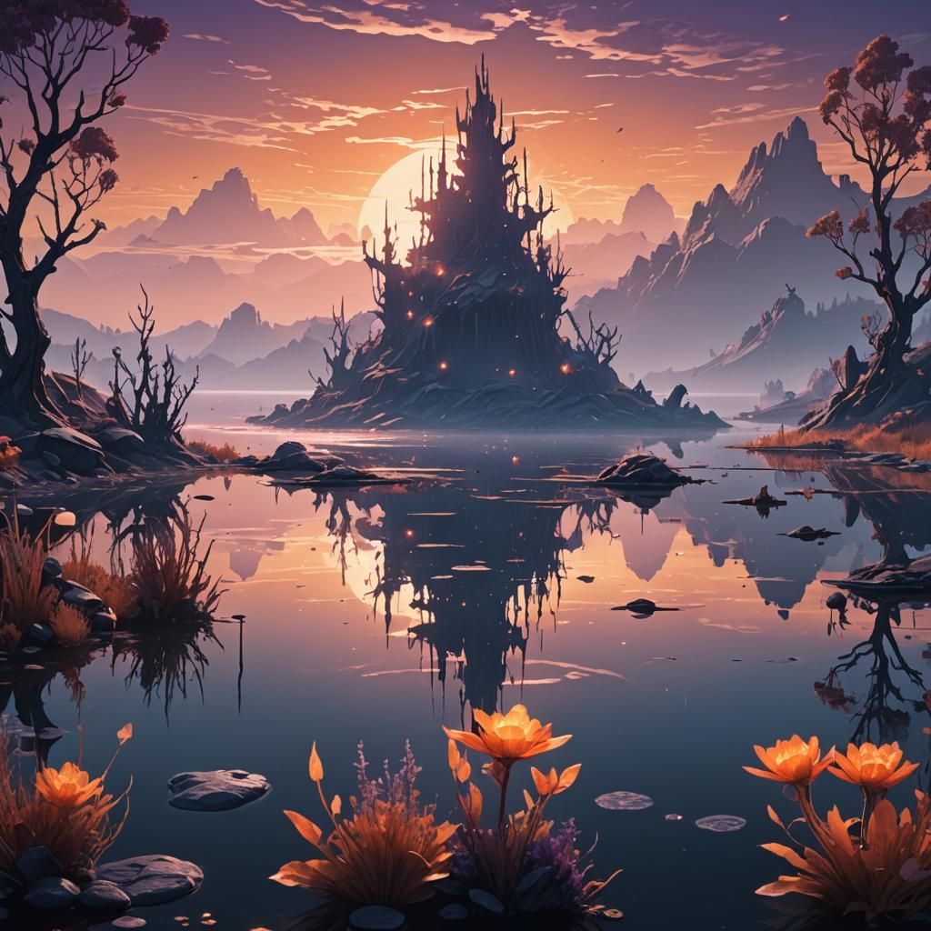 Ethereal Landscape of Glowing Plants and Crystalline Structu...