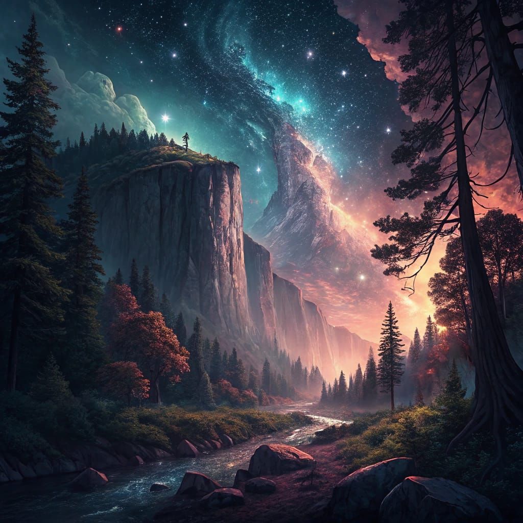 Ethereal Nighttime Scene with Triadic Colors