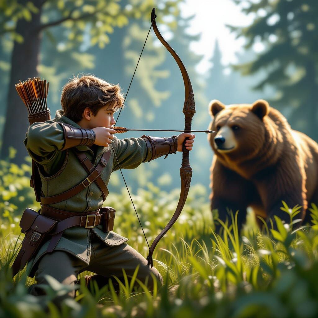 Boy Archer in Forest: 3D Rendered Scene