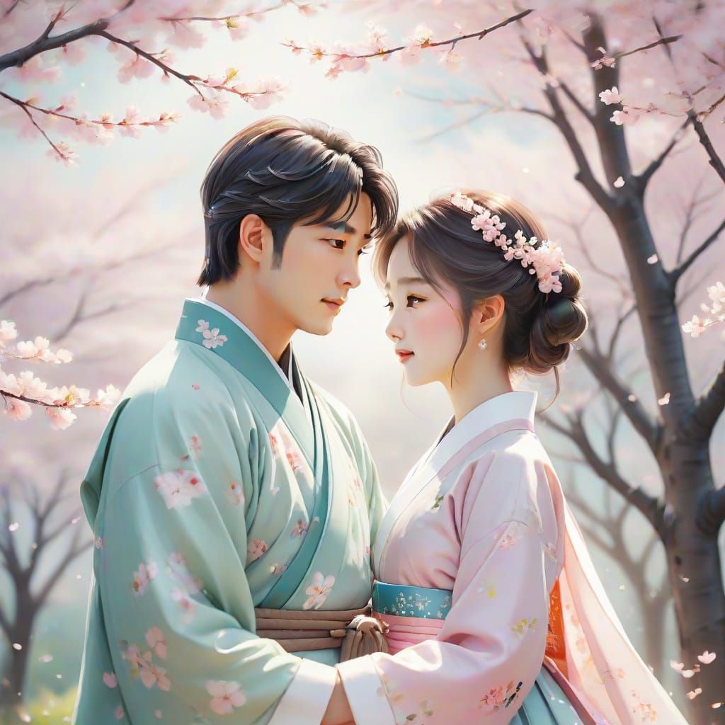 Anime-Inspired Watercolor Springtime Romance