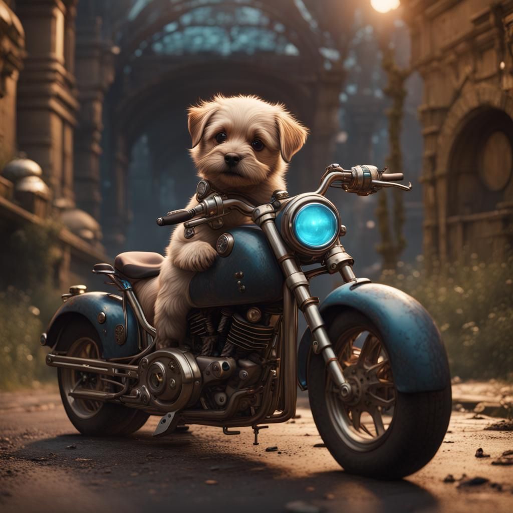 Fantastical Puppie in a Motorcycle, Detailed in Unreal Engin...