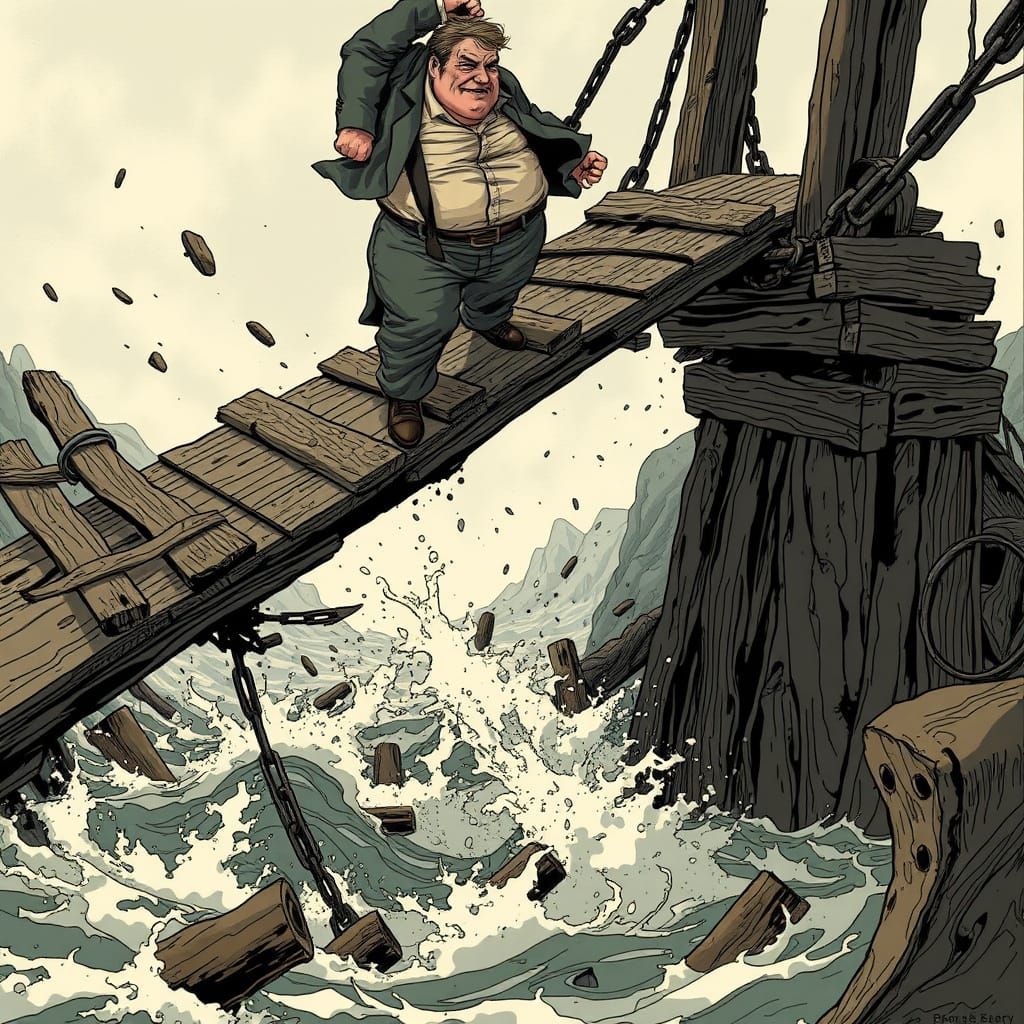 Man Plunges into Turbulent Waters from Rickety Bridge