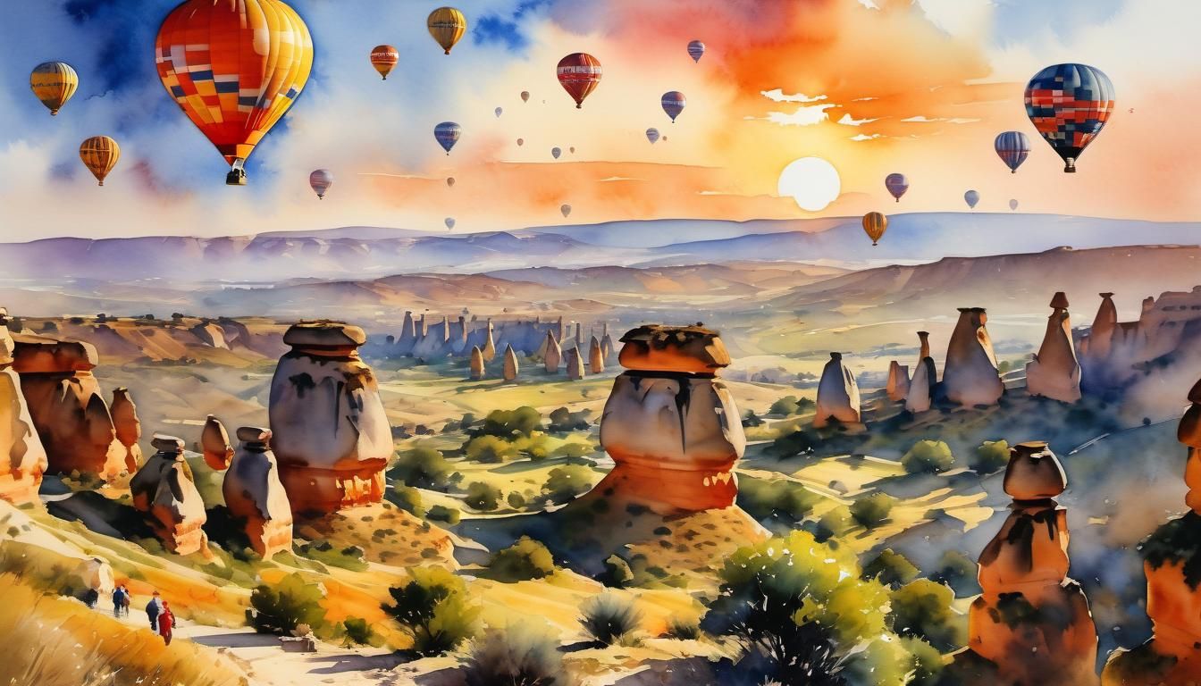 Vintage Turkish Fairy Chimneys at Sunset